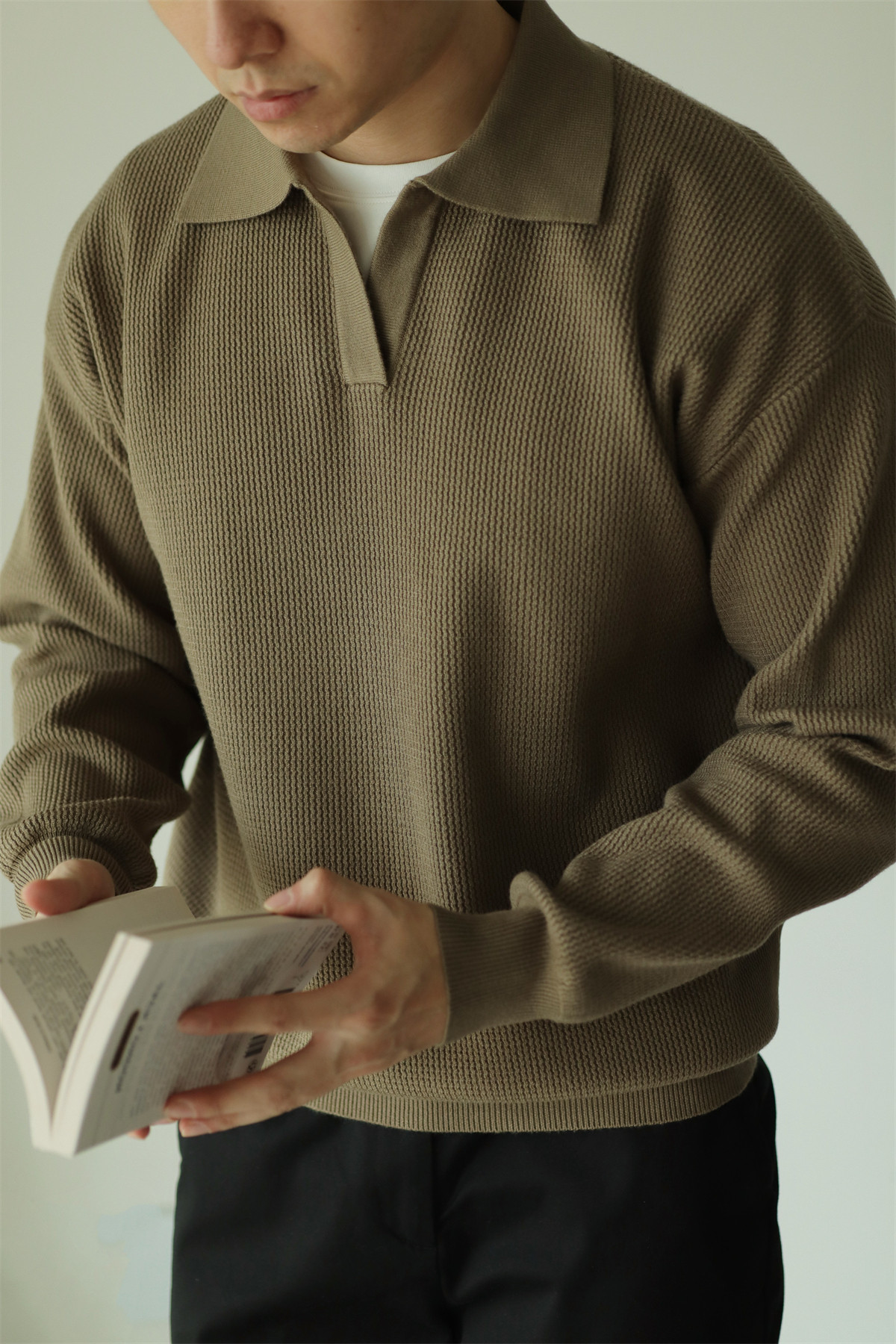 V-Neck Heavyweight Knit Polo