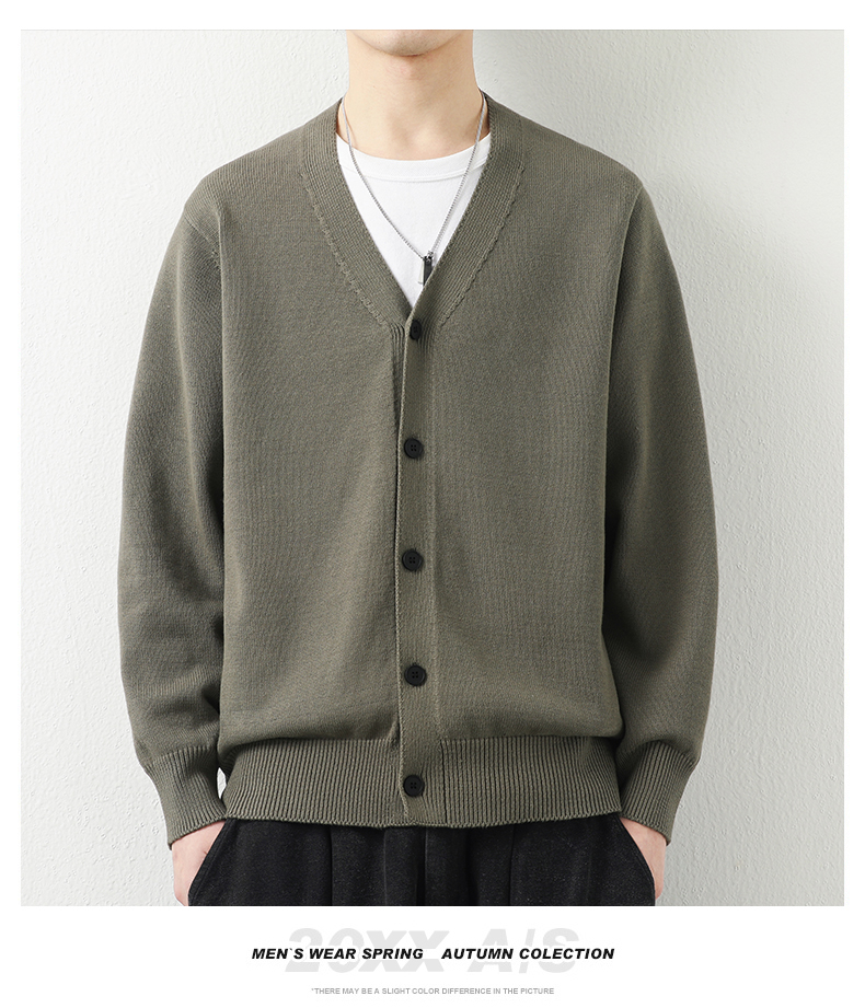 Cotton-Rich V-Neck Knit Cardigan
