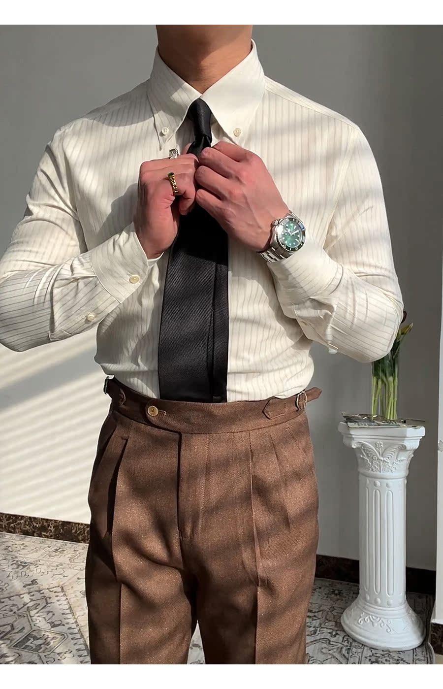 MONSEN Suitory Long-Point Collar Striped Shirt in Cotton product image