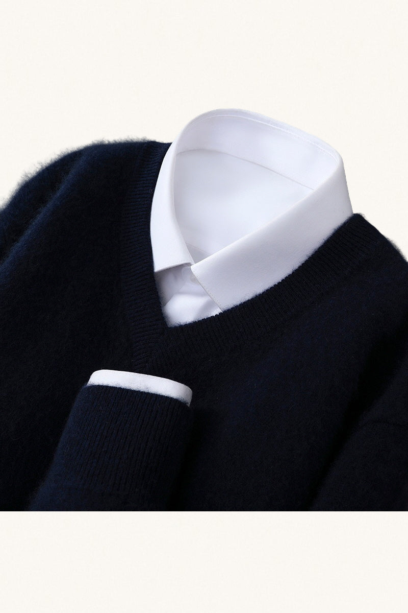 MONSEN Suitory 100% Wool V-Neck Sweater front view