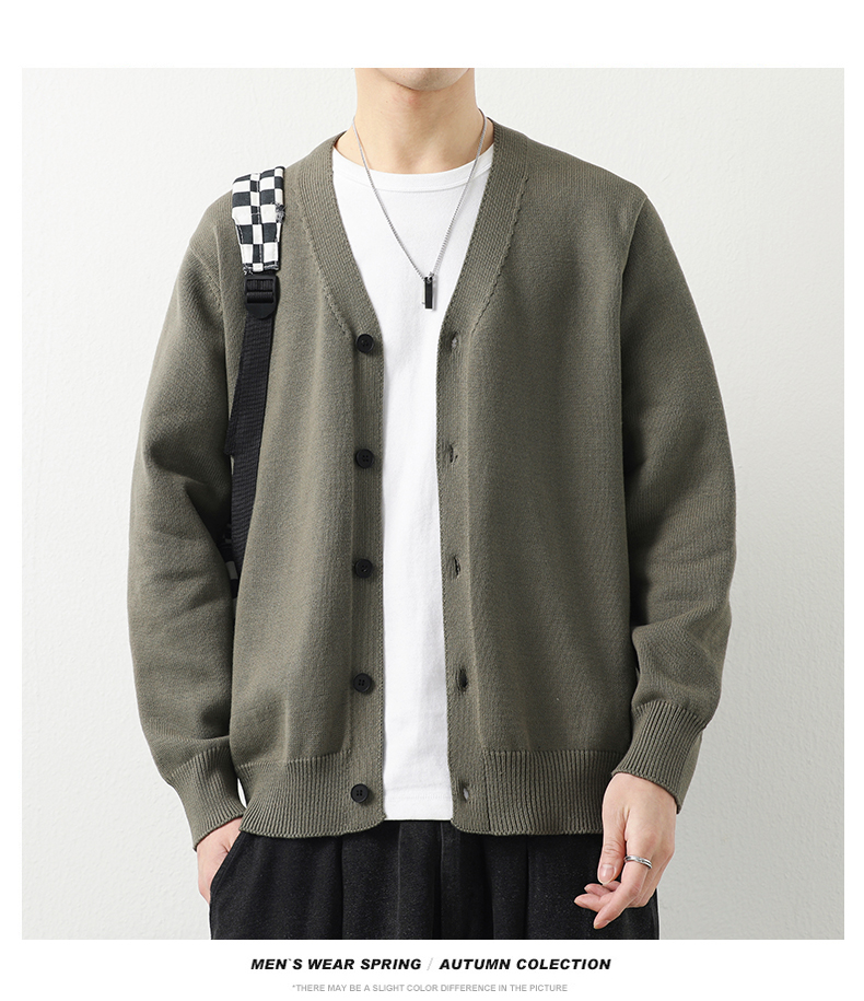 Cotton-Rich V-Neck Knit Cardigan