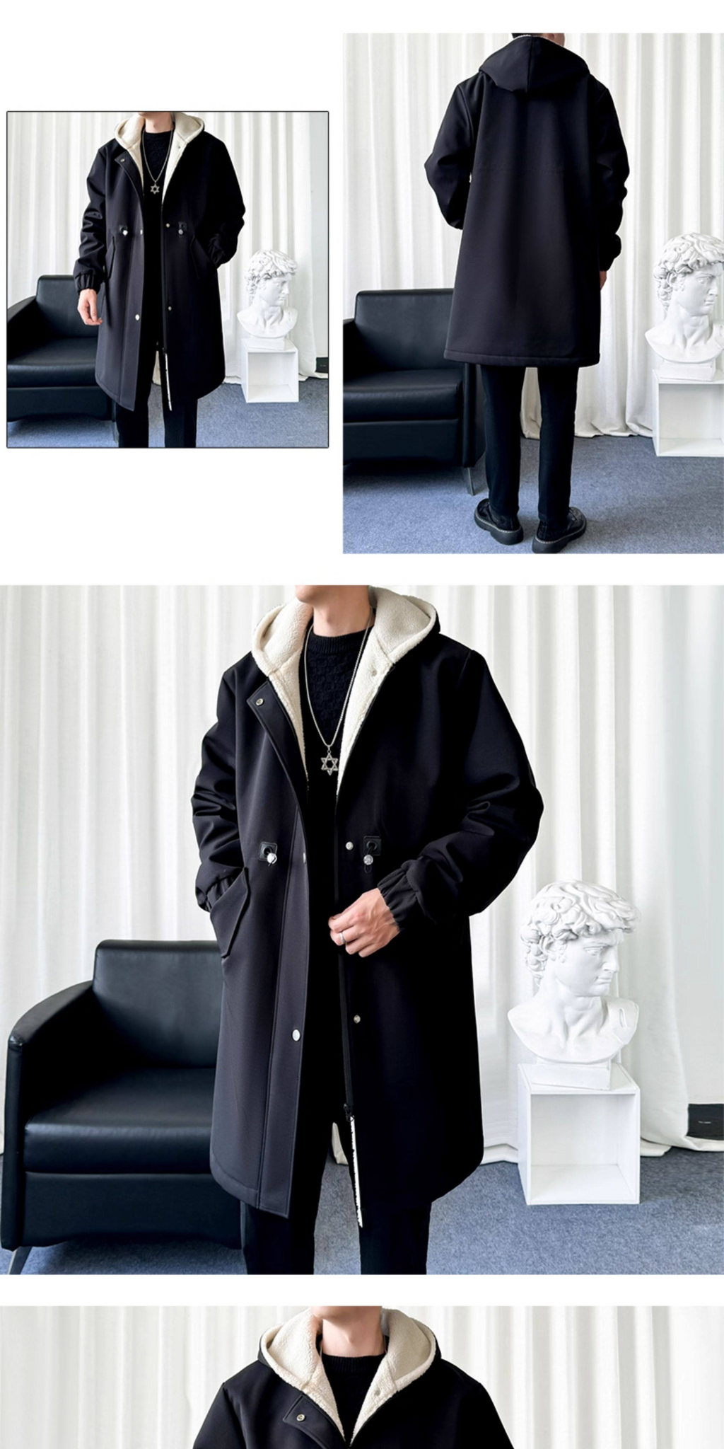 Mid-Length Hooded Trench-Style Coat
