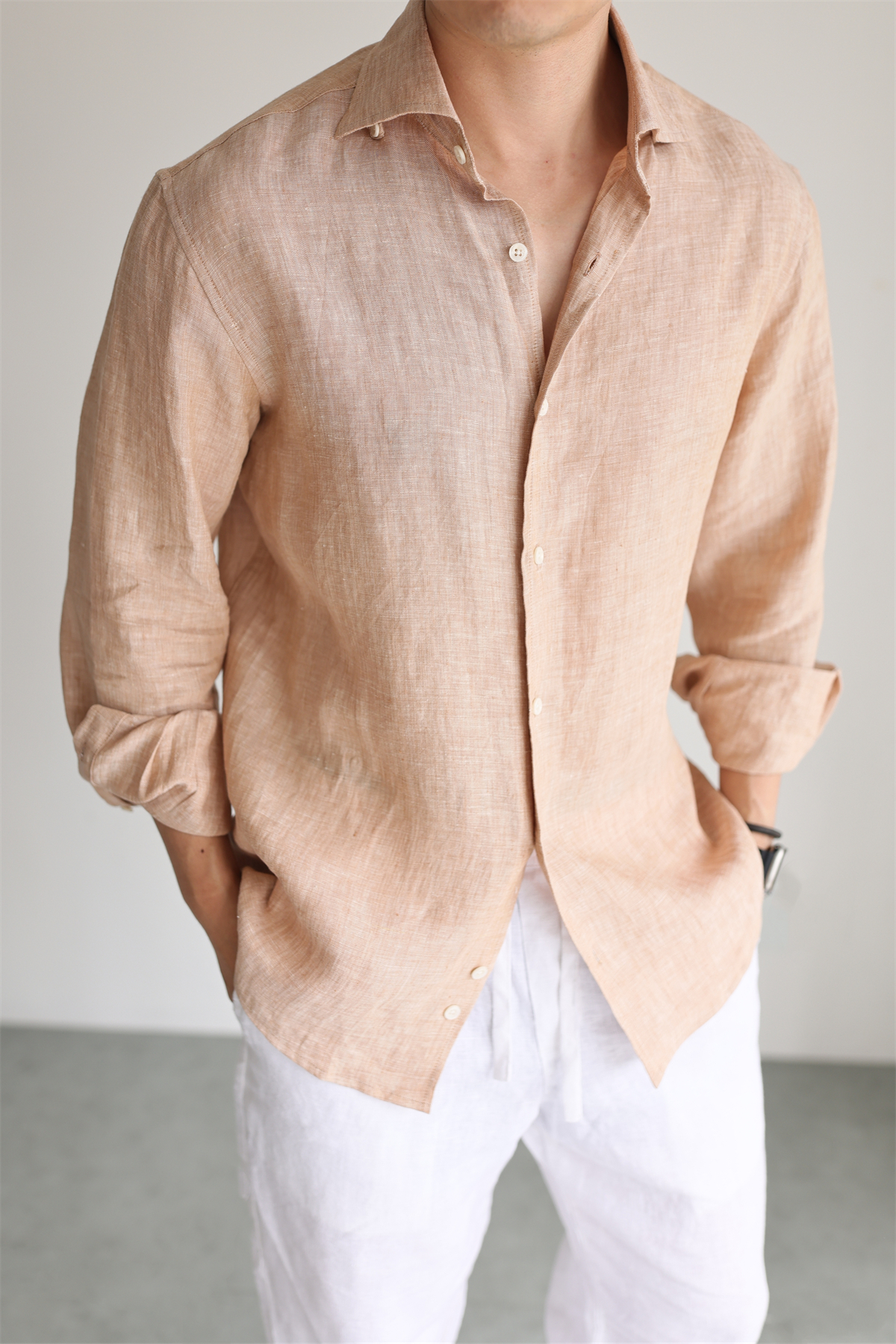 Two-Tone 100% Linen Shirt