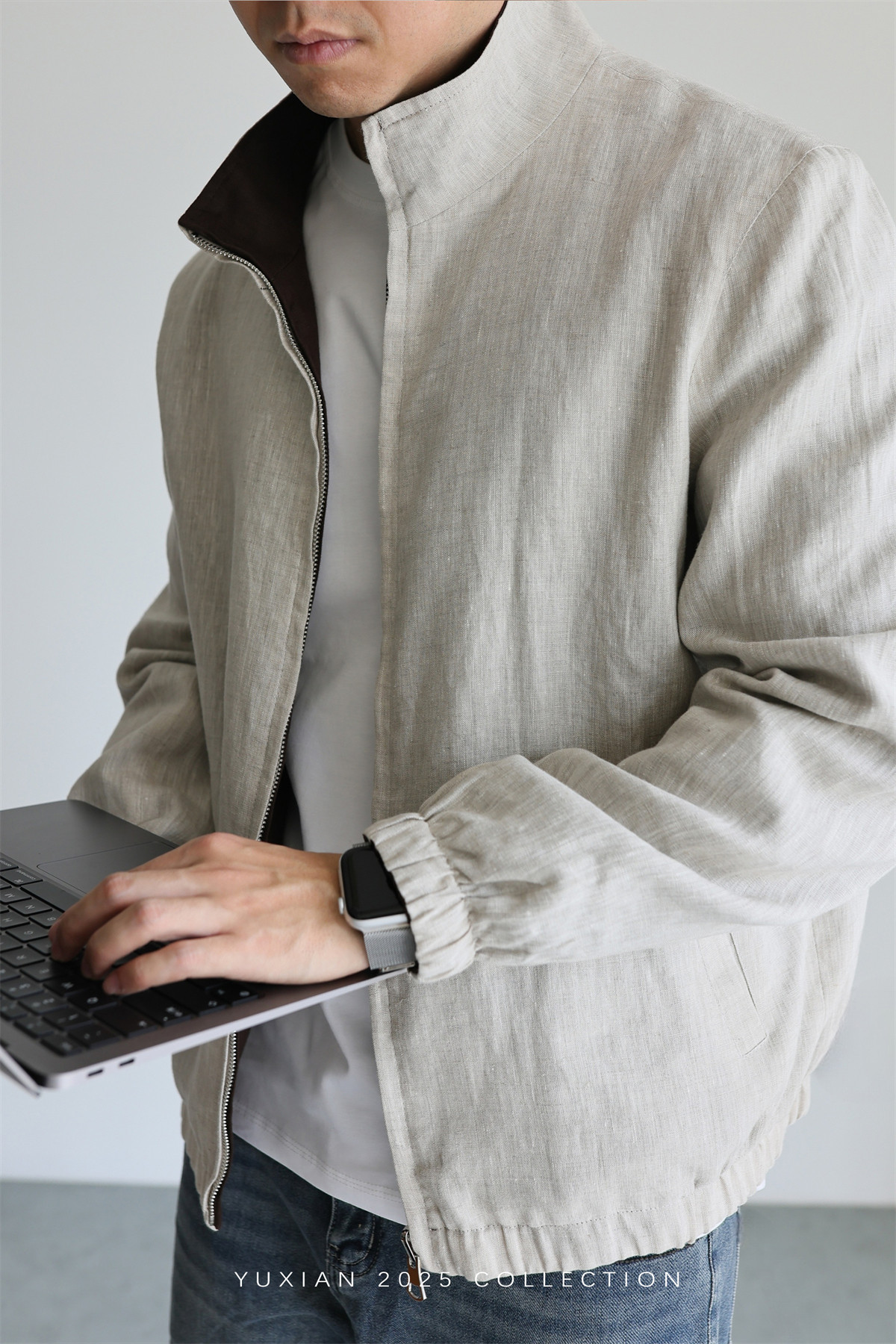 MONSEN Suitory Reversible 100% Linen Stand-Collar Jacket product image