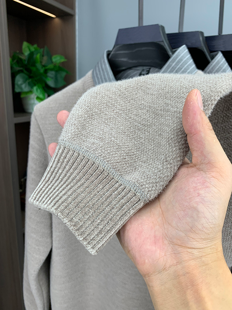 Fleece-Lined Faux  shirt collar Sweater