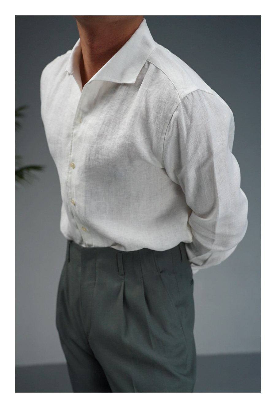 100% Linen Small V-Neck Shirt