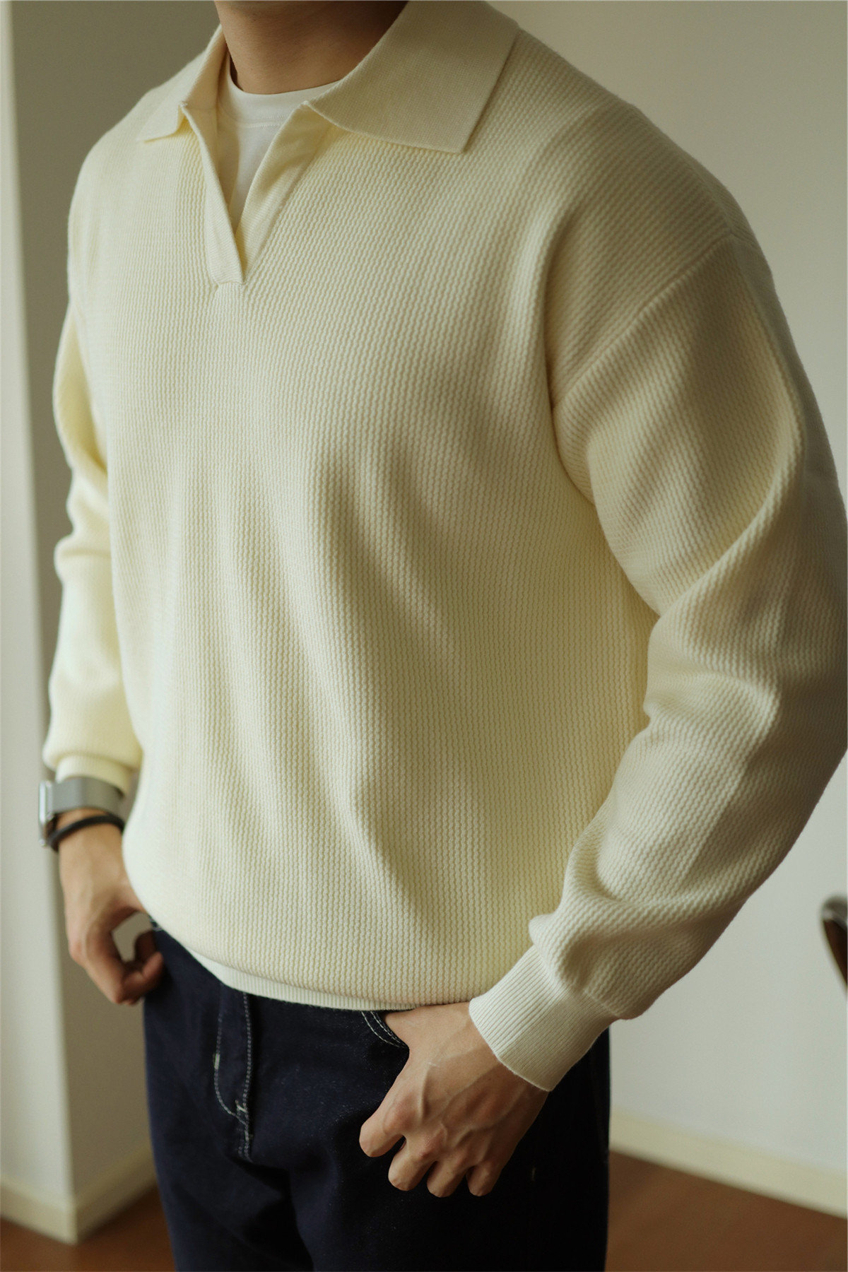 V-Neck Heavyweight Knit Polo