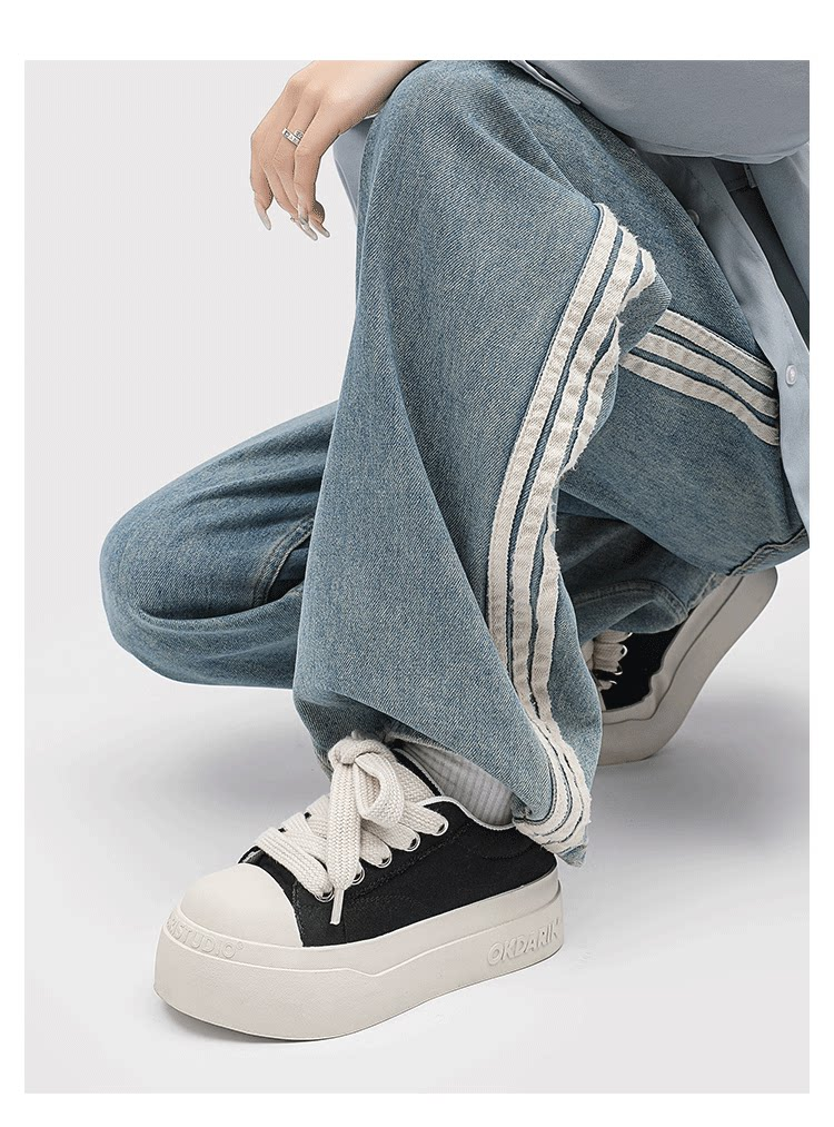 MONSEN Suitory Round-Toe Height-Boost Sneakers in Denim product image
