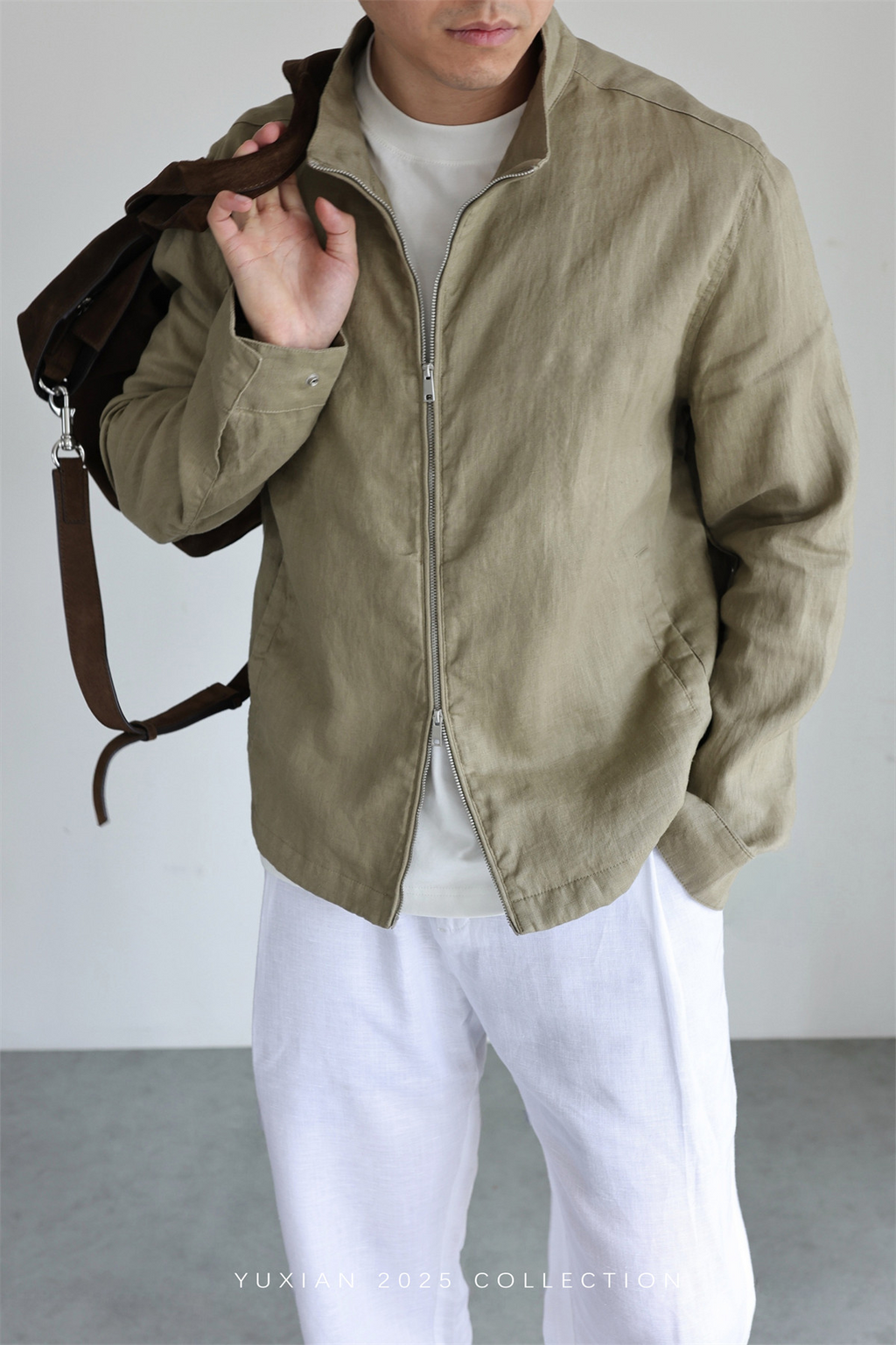 100% Linen Italian Stand-Collar Jacket