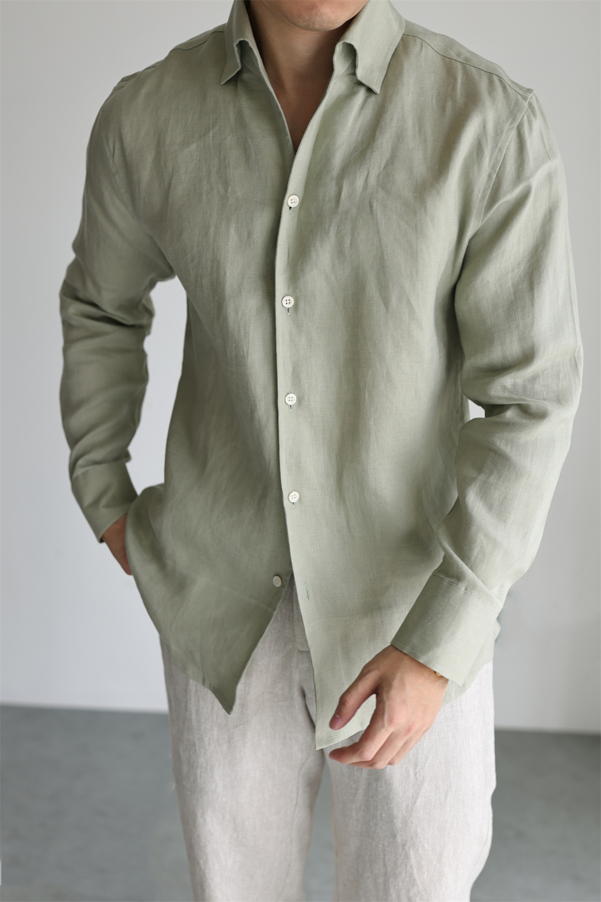 100% Linen One-Piece Collar Shirt