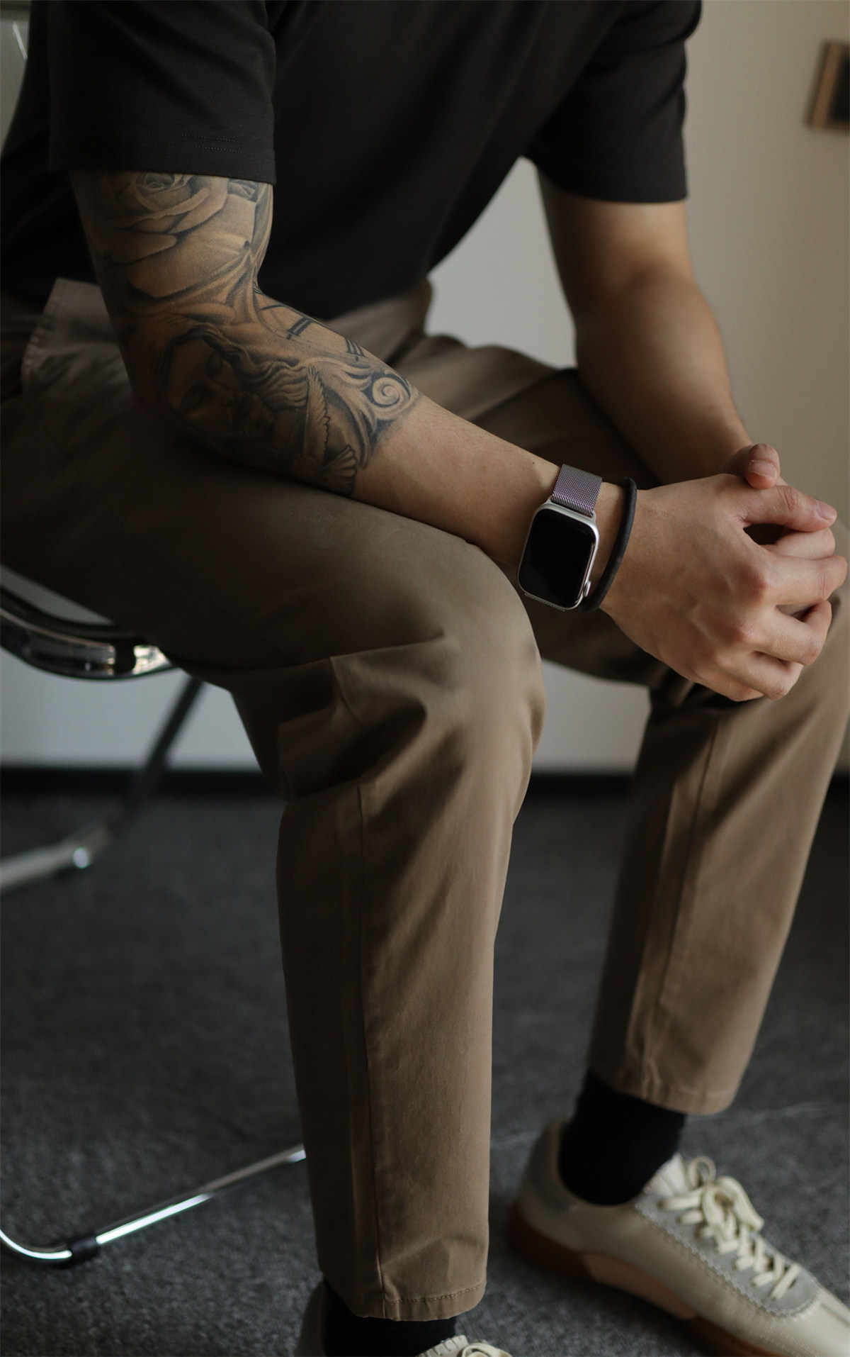 Pure Cotton Semi-Tapered Cropped Trousers