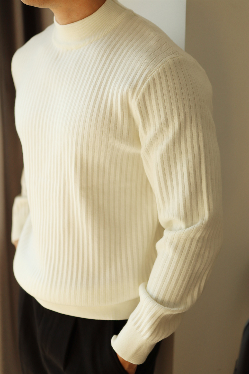 MONSEN Suitory Ribbed Mock Neck Knit Sweater in Fleece-Lined product image