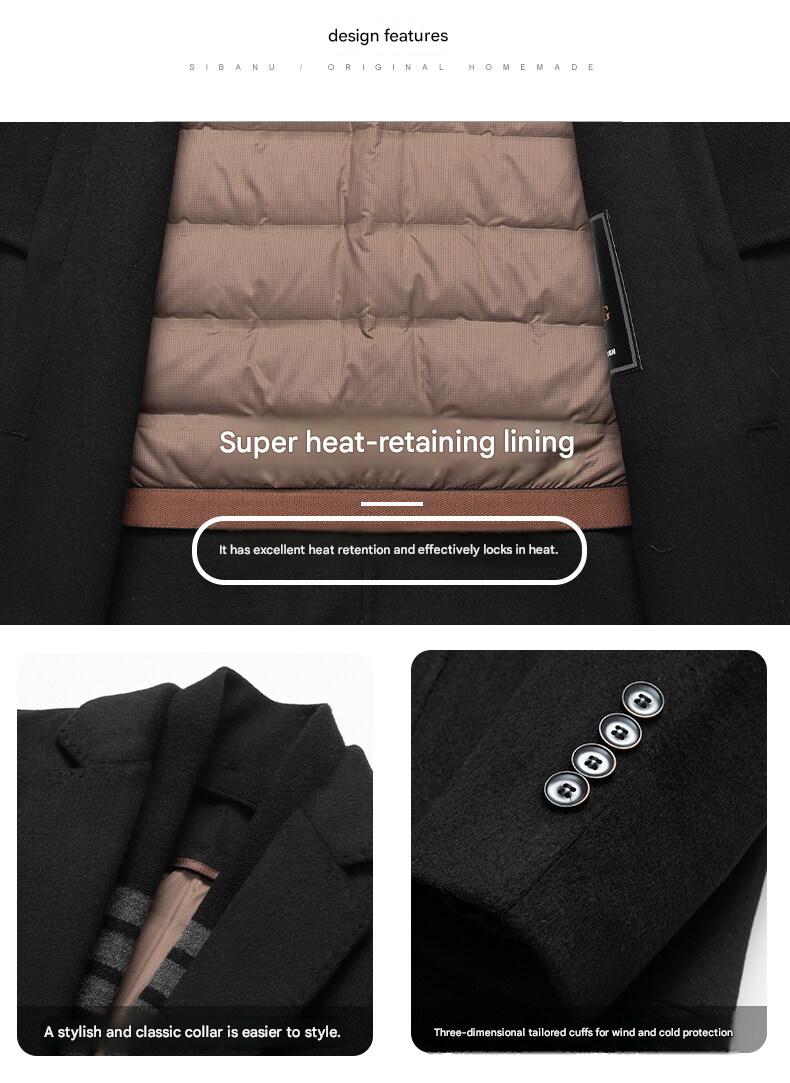 Goose-Down Liner Wool Overcoat