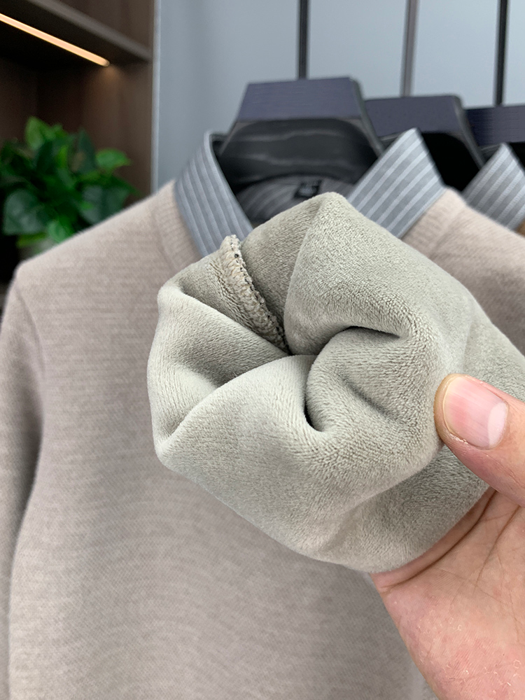 Fleece-Lined Faux  shirt collar Sweater