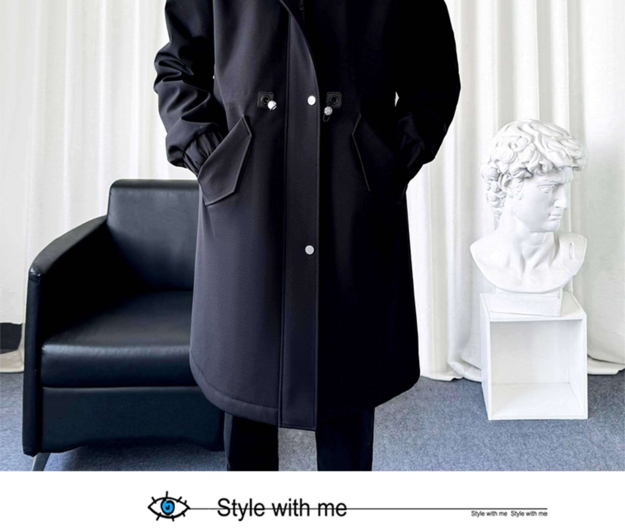 Mid-Length Hooded Trench-Style Coat