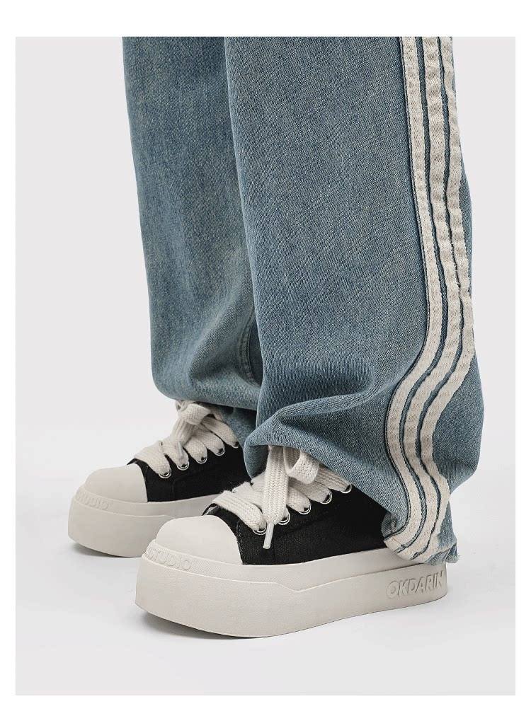 MONSEN Suitory Round-Toe Height-Boost Sneakers in Denim product image