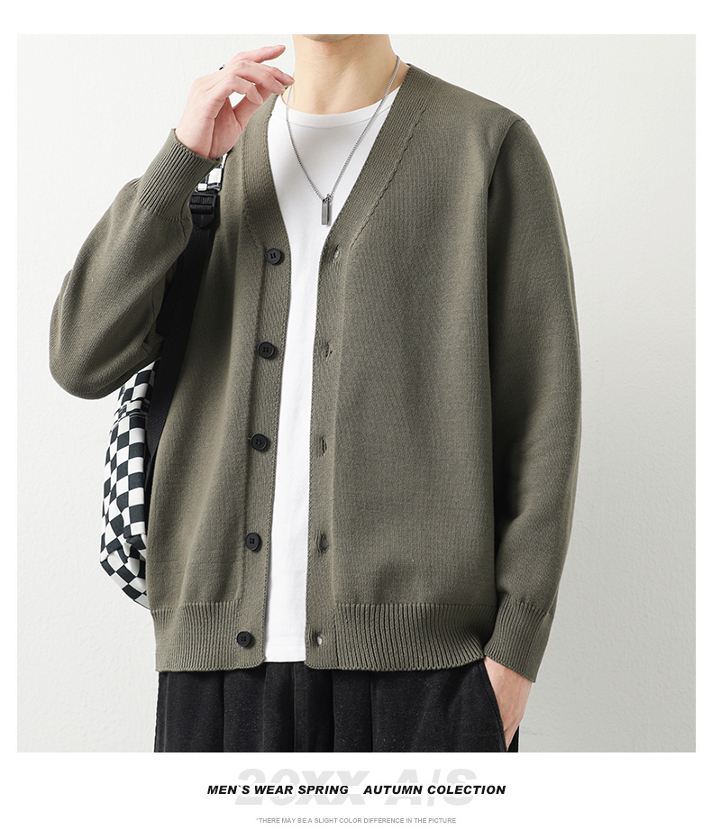 Cotton-Rich V-Neck Knit Cardigan