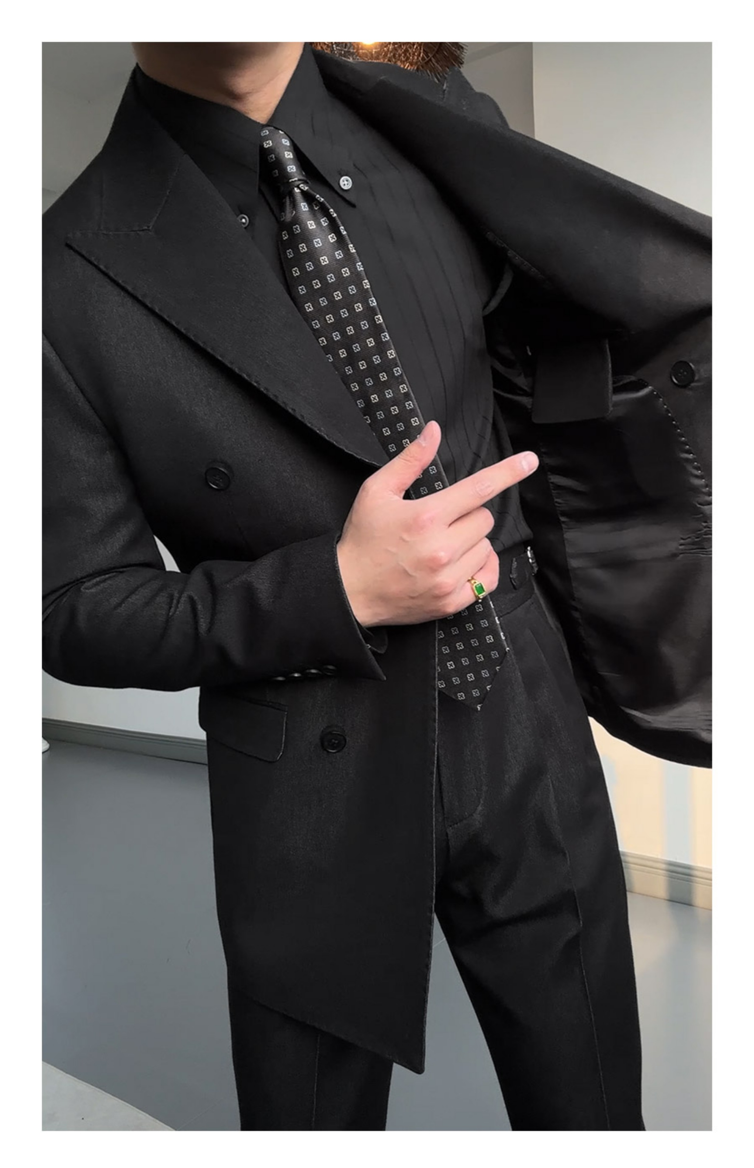 MONSEN Suitory Black DB Peak-Lapel Suit in Performance Blend product image