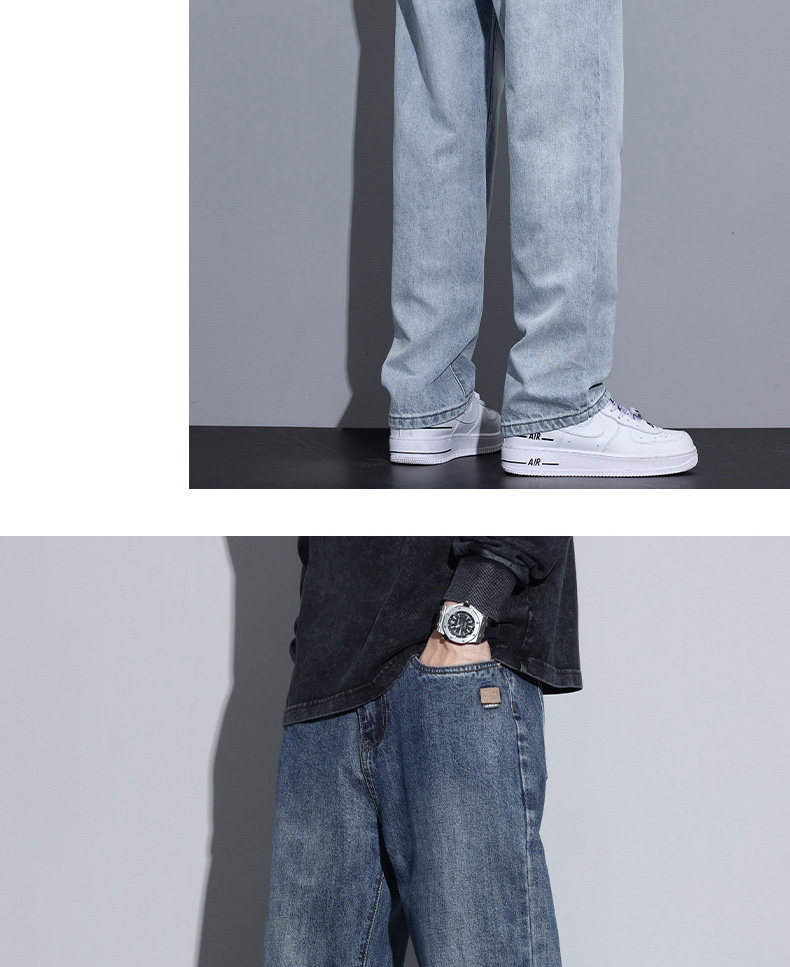 Fleece-Lined Washed Wide-Leg Jeans