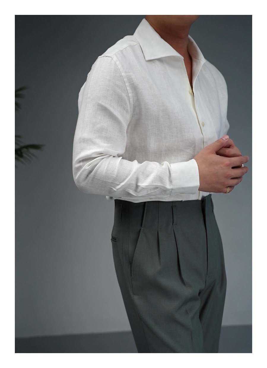 100% Linen Small V-Neck Shirt