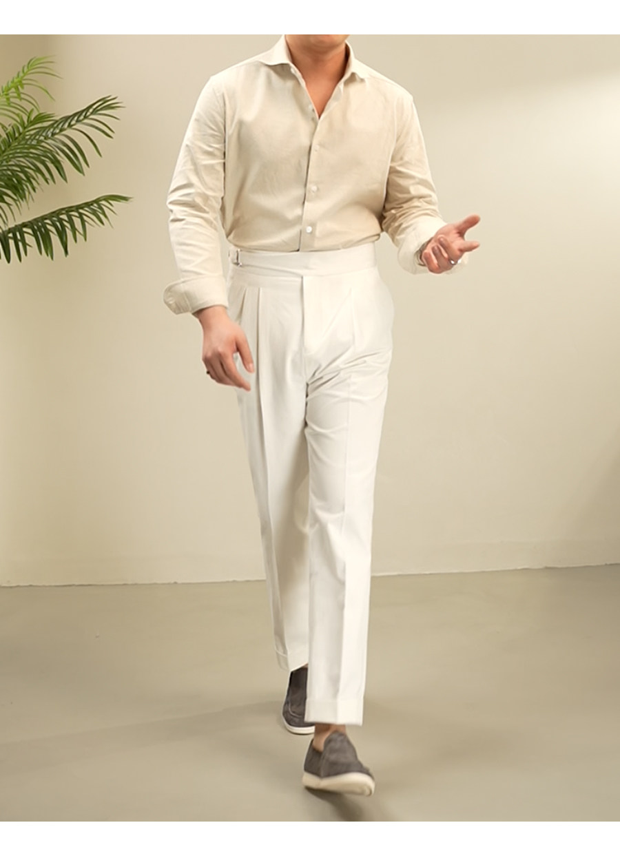 MONSEN Suitory Linen-Cotton Windsor Solid Collar Shirt product image