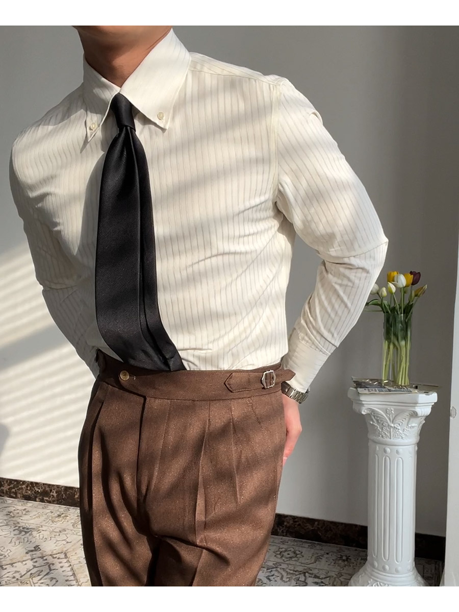 MONSEN Suitory Long-Point Collar Striped Shirt in Cotton product image