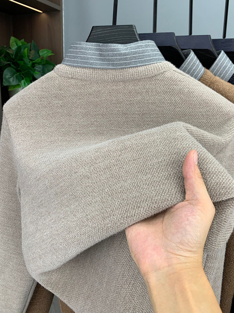 Fleece-Lined Faux  shirt collar Sweater