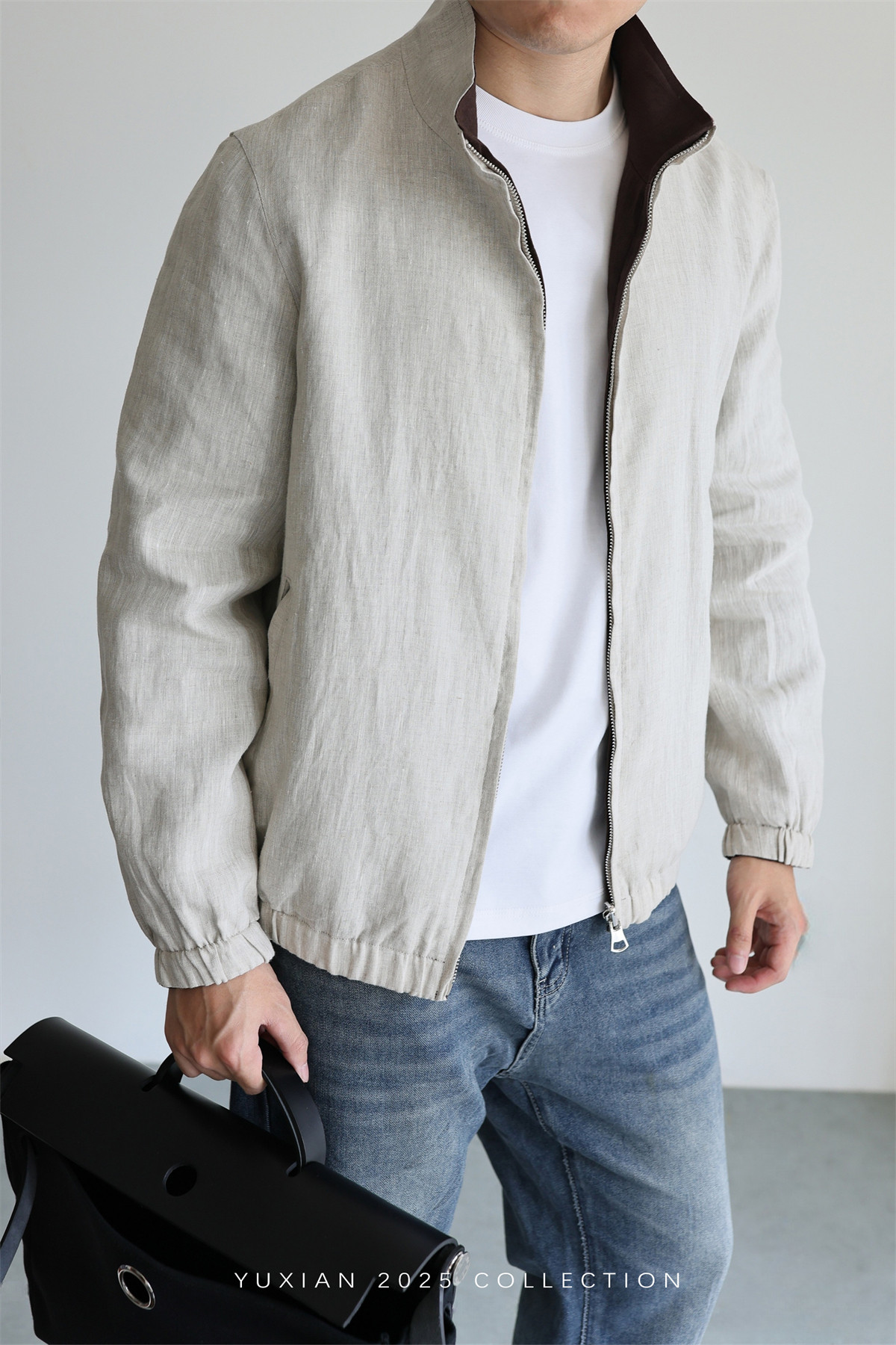 MONSEN Suitory Reversible 100% Linen Stand-Collar Jacket product image