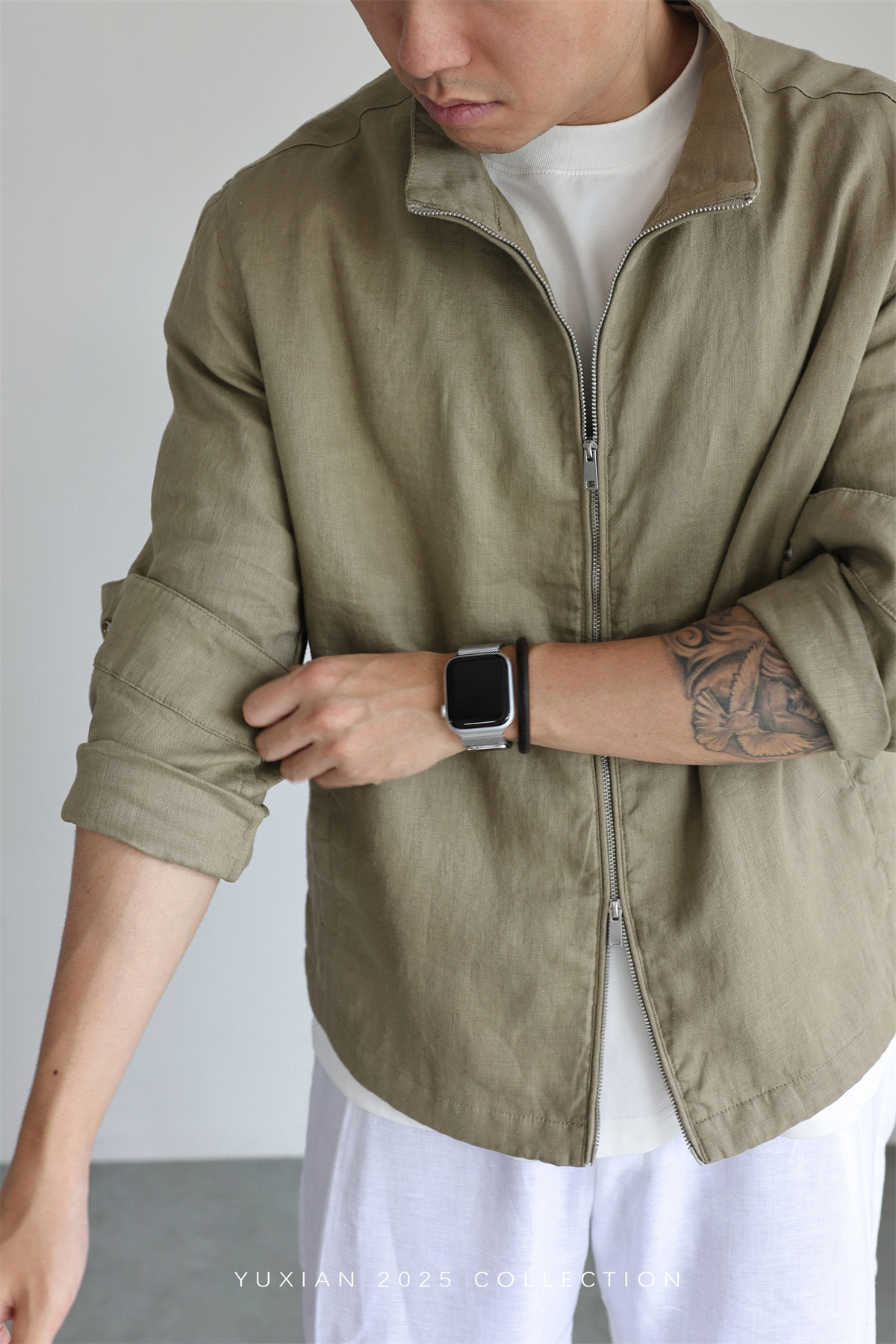 100% Linen Italian Stand-Collar Jacket