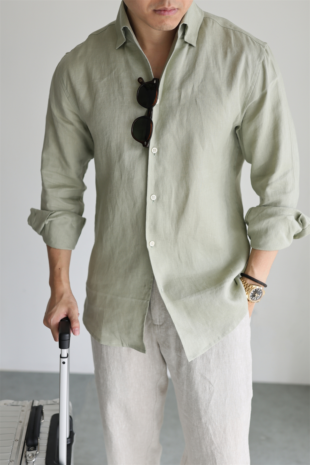 100% Linen One-Piece Collar Shirt