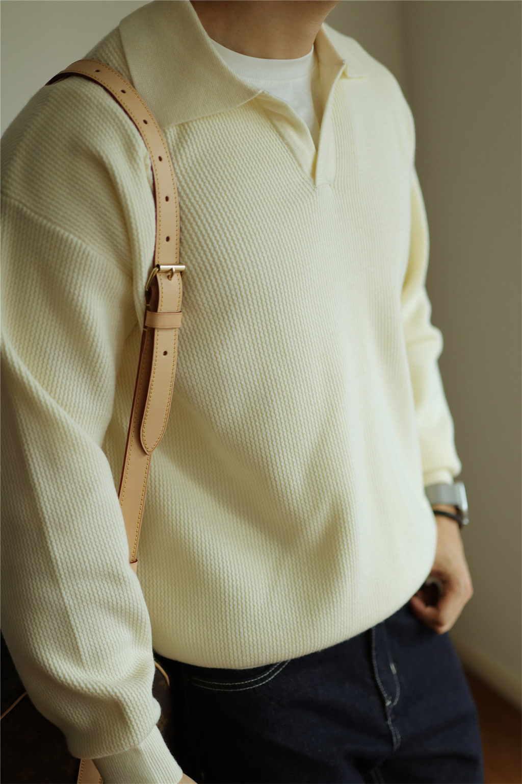 V-Neck Heavyweight Knit Polo