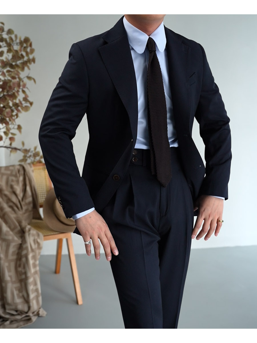 MONSEN Suitory Napoli Navy Dark-Stripe Suit in Wool product image