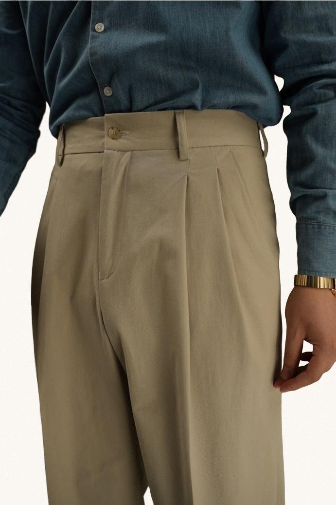 MONSEN Suitory Double-Pleat Cotton Trousers product image