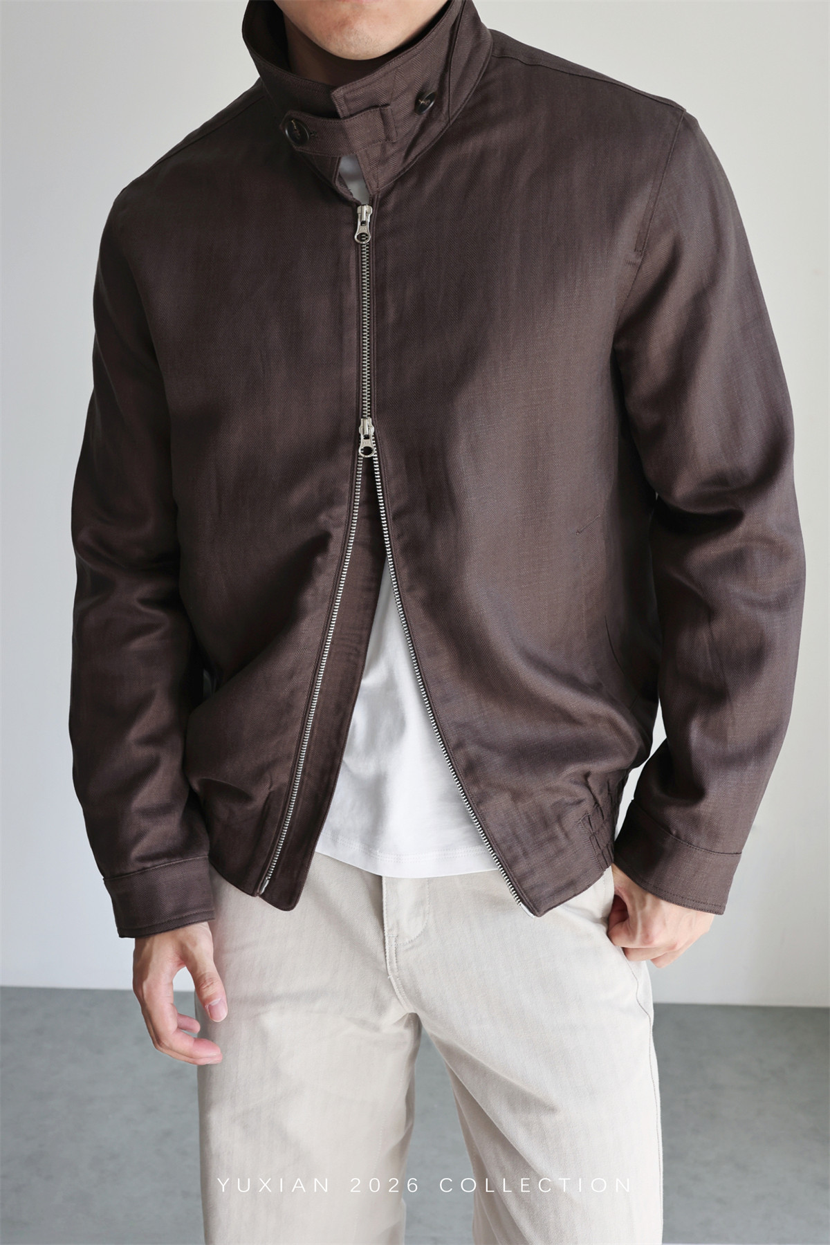 MONSEN Suitory Herringbone Tencel-Linen Lapel Jacket product image