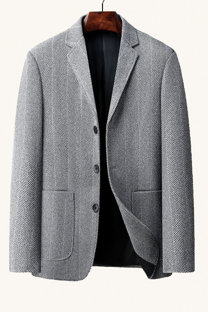 MONSEN Suitory 3 Button Herringbone Jacket in Performance Blend front view