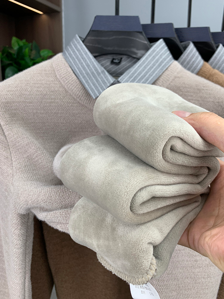 Fleece-Lined Faux  shirt collar Sweater