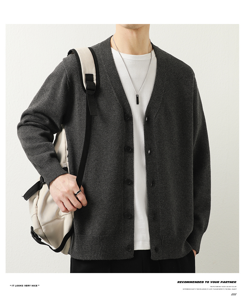 Cotton-Rich V-Neck Knit Cardigan