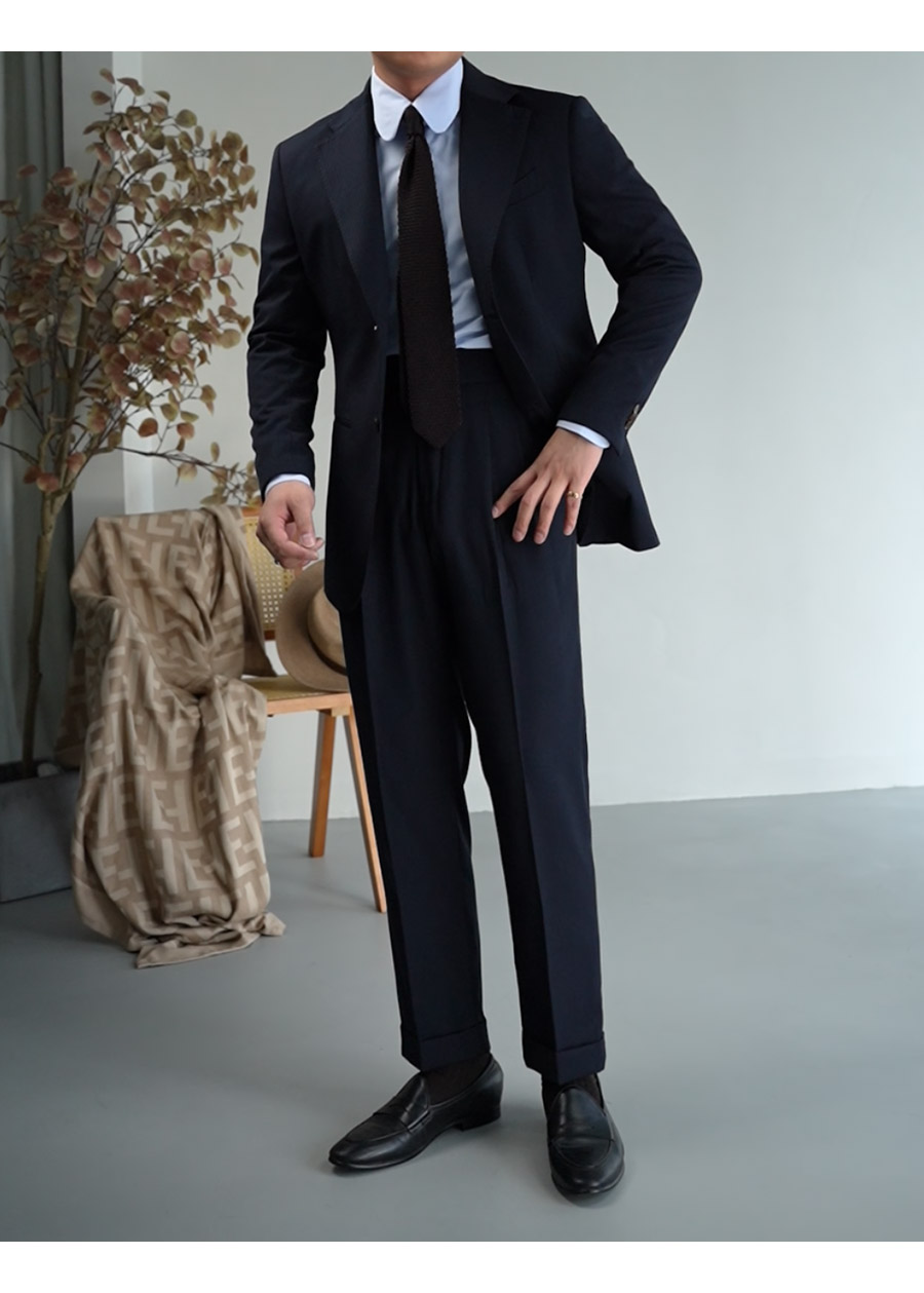 MONSEN Suitory Napoli Navy Dark-Stripe Suit in Wool product image