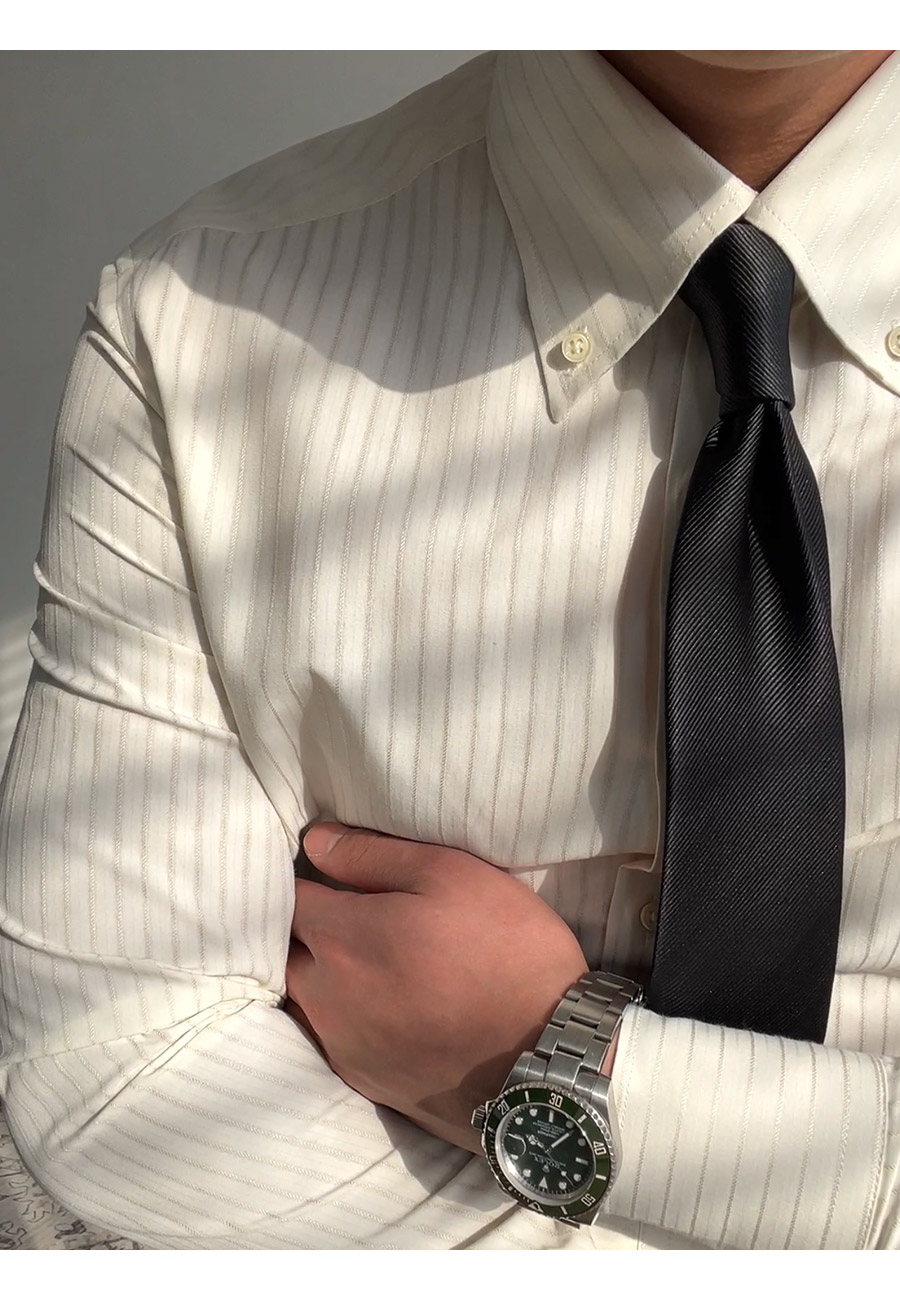 MONSEN Suitory Long-Point Collar Striped Shirt in Cotton product image