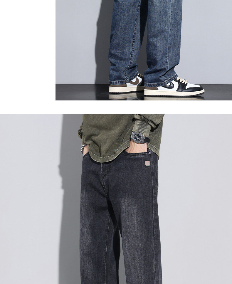 Fleece-Lined Washed Wide-Leg Jeans