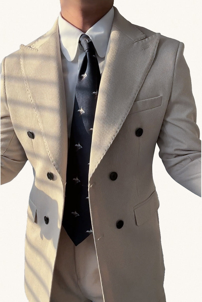 MONSEN Suitory Double-Breasted Striped Suit in Performance Blend front view