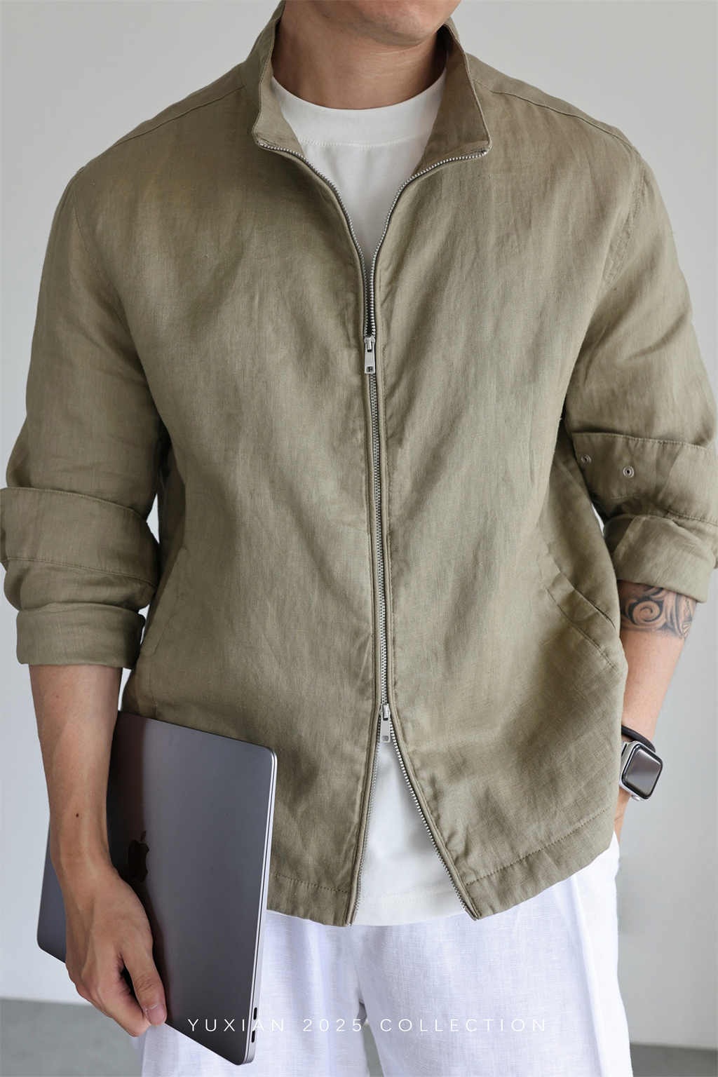 100% Linen Italian Stand-Collar Jacket