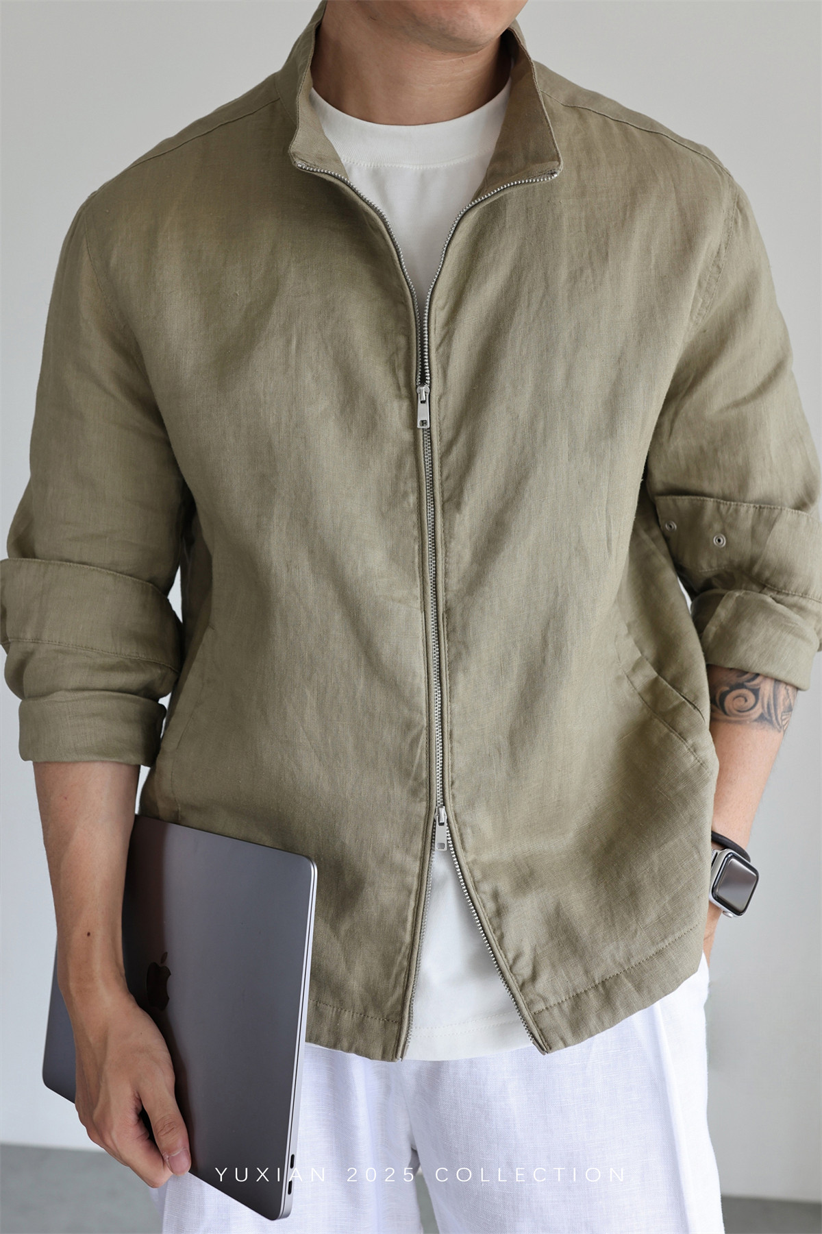 100% Linen Italian Stand-Collar Jacket