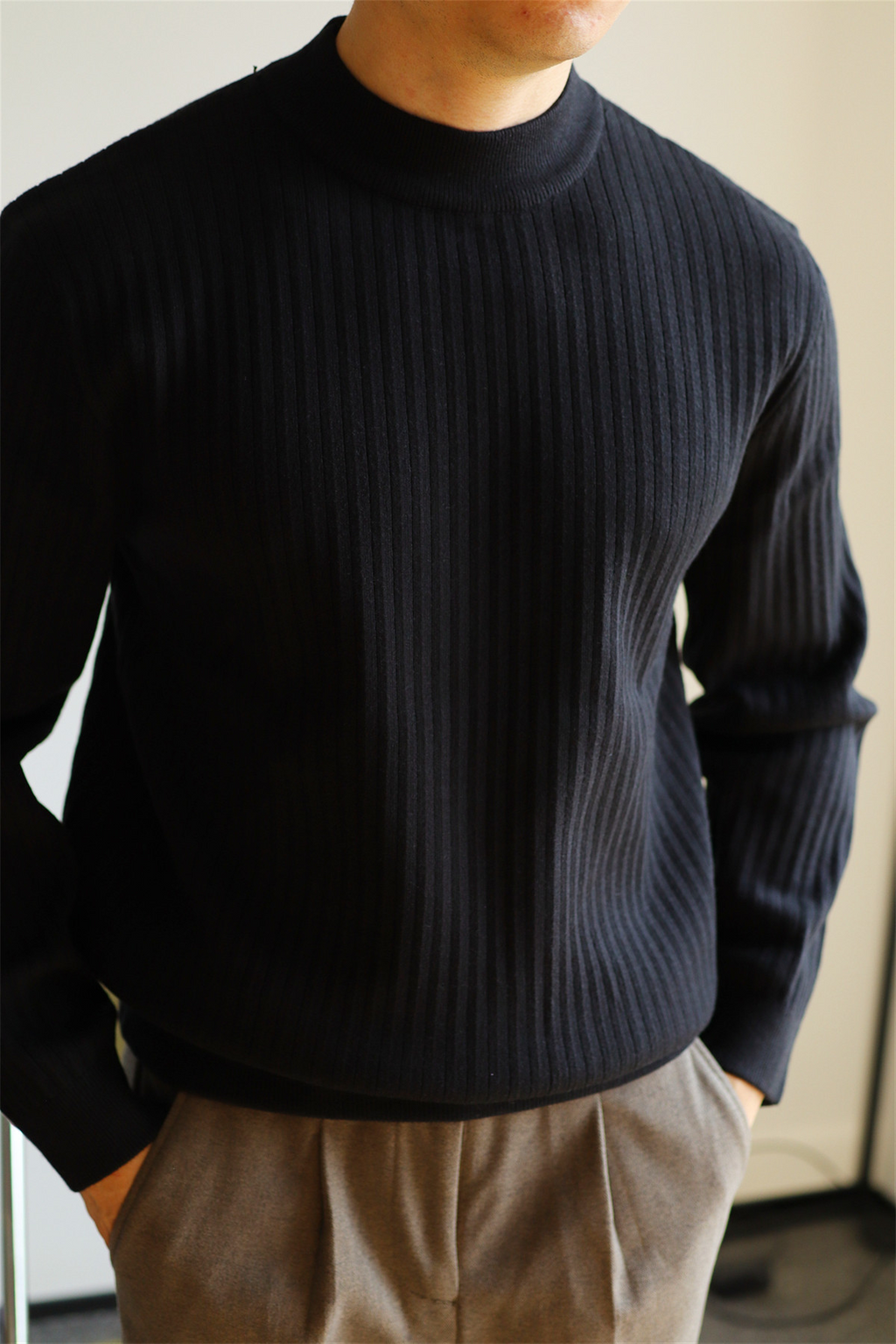 MONSEN Suitory Ribbed Mock Neck Knit Sweater in Fleece-Lined product image