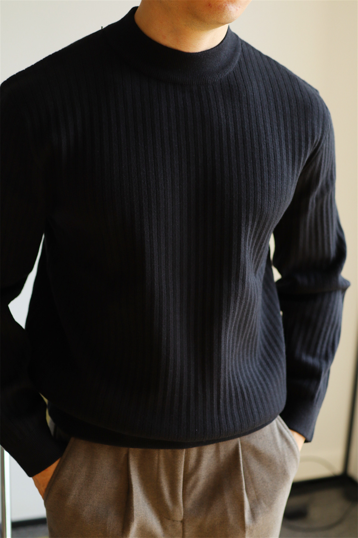 MONSEN Suitory Ribbed Mock Neck Knit Sweater in Fleece-Lined product image