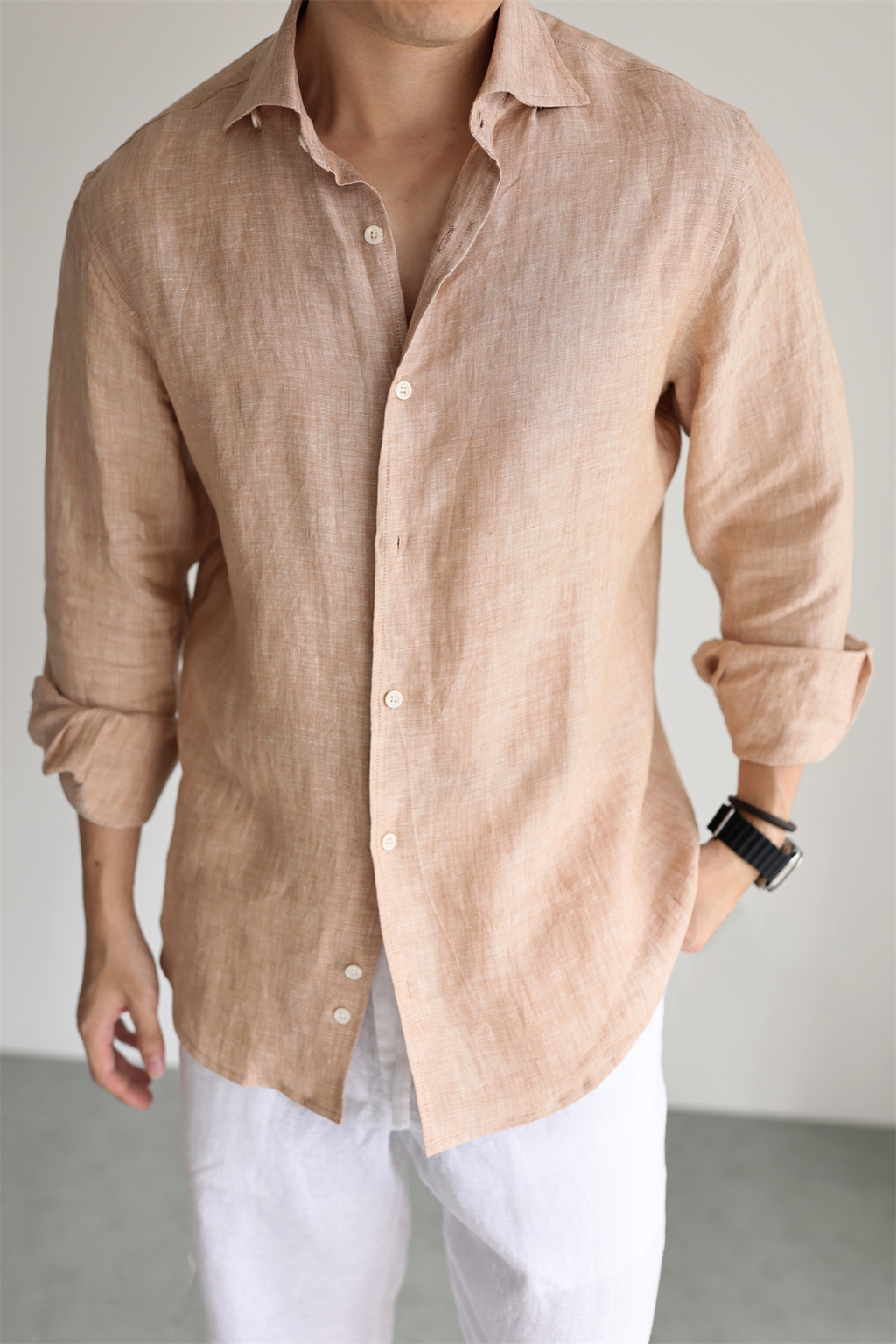 Two-Tone 100% Linen Shirt