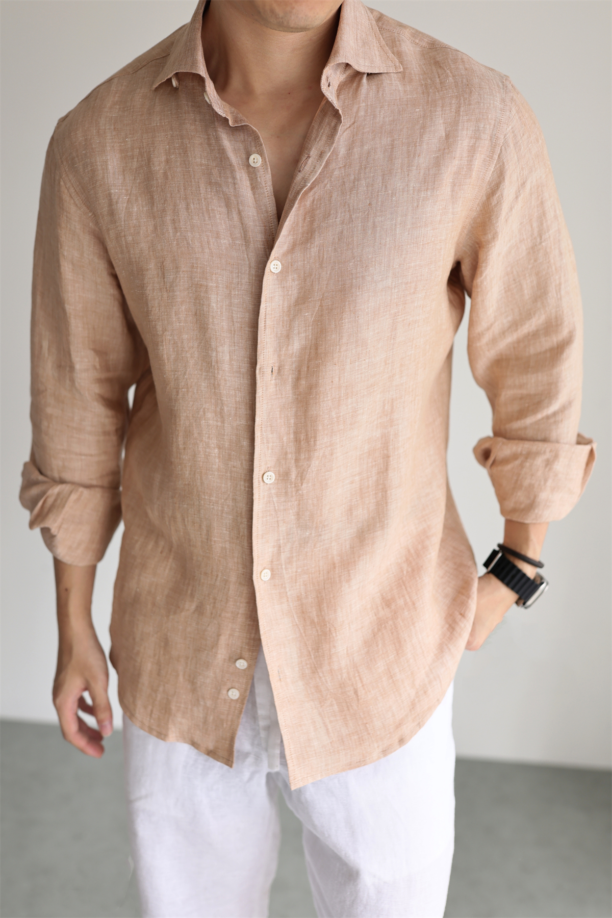 Two-Tone 100% Linen Shirt