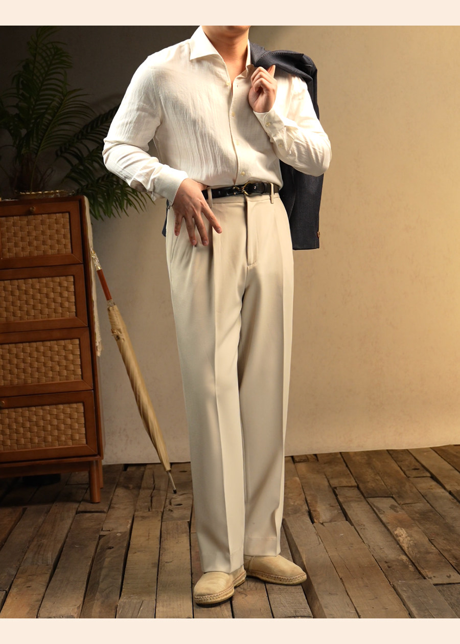 MONSEN Suitory One-Piece Collar Textured Shirt in Linen product image
