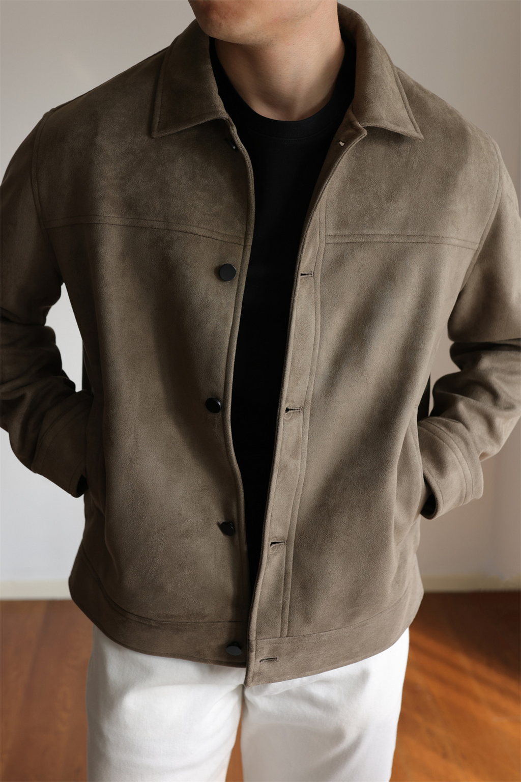 MONSEN Suitory Double-Brushed Faux Suede Lapel Jacket product image