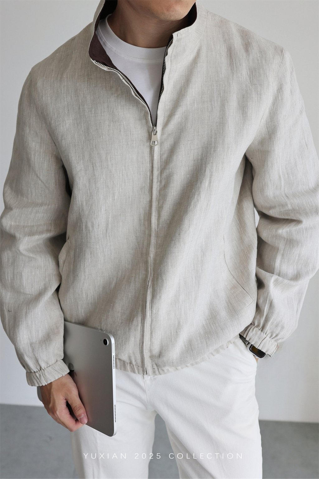 MONSEN Suitory Reversible 100% Linen Stand-Collar Jacket product image